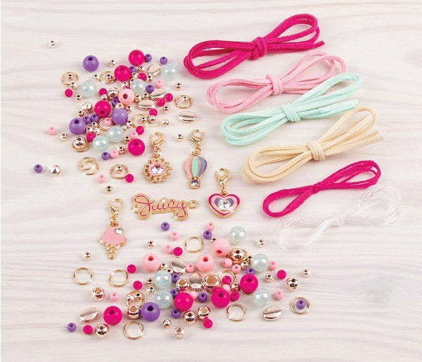 Juicy Couture bead set - DIY Charm Bracelet Making Kit - Friendship Bracelet Kit with Charms, Beads & Cords - Arts & Crafts Bead Kit for Girls