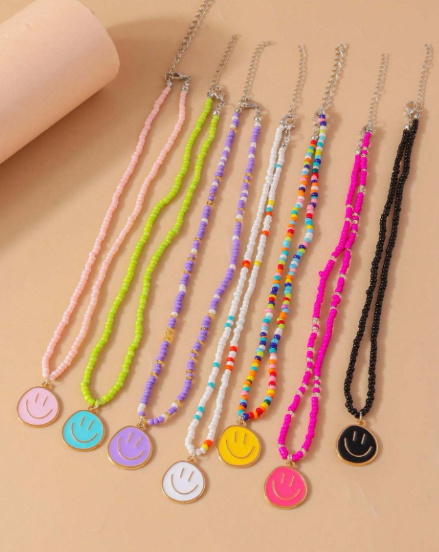 7pcs set Bohemian Style Beaded Smile Face Necklaces For Kids