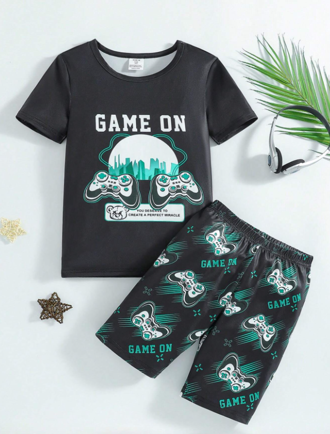 "Boys Game print Tshirt and Shorts set- Boys Clothing Tanzania"