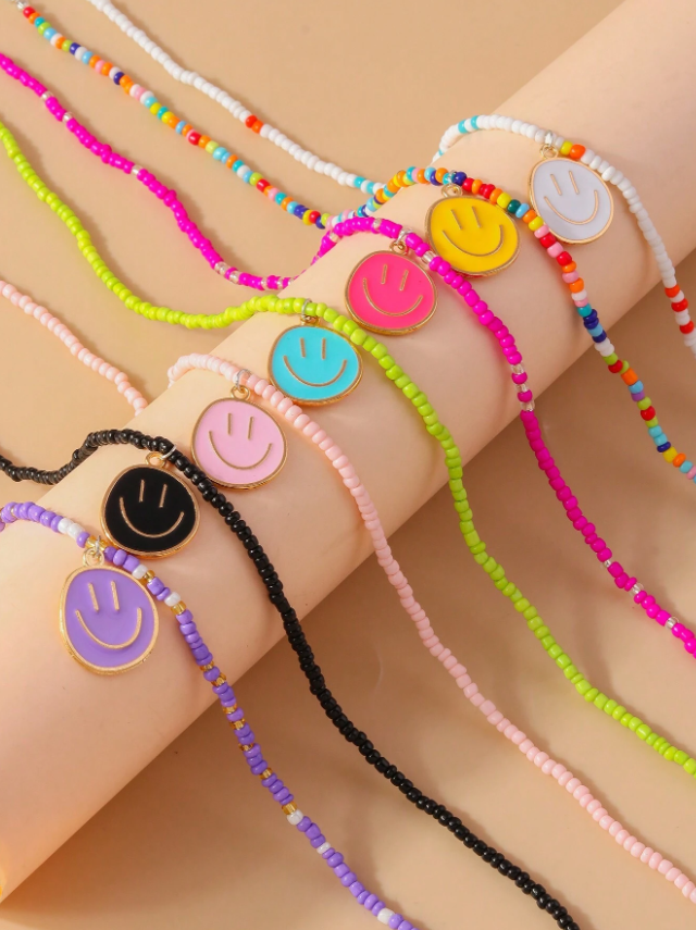 7pcs set Bohemian Style Beaded Smile Face Necklaces For Kids
