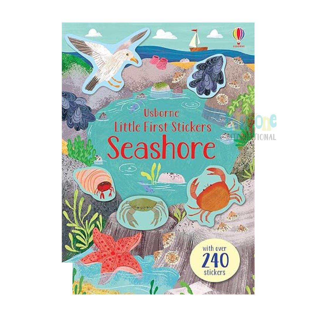 "Usborne Little First Stickers Seashore book cover with stickers"