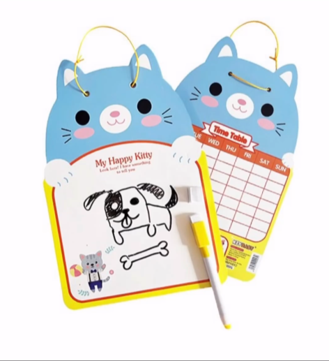 "Wipe -clean board with Daily Time-Table chart - Cat Design"