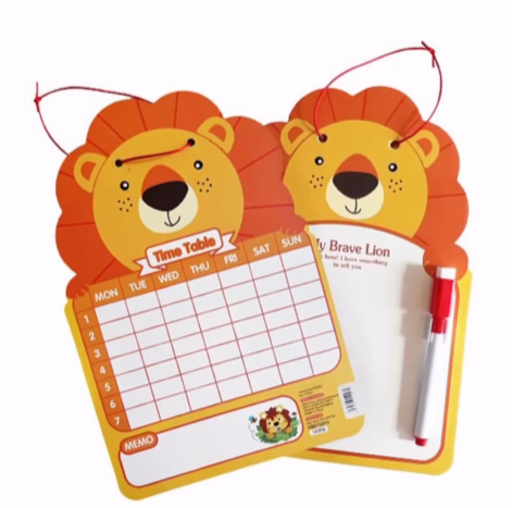 "Wipe -clean board with Daily Time-Table chart - Lion Design"