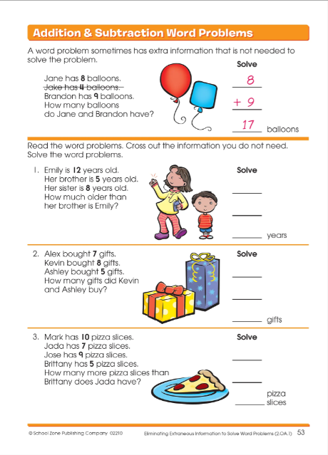 Word problem workbook for kids grade 1 and 2