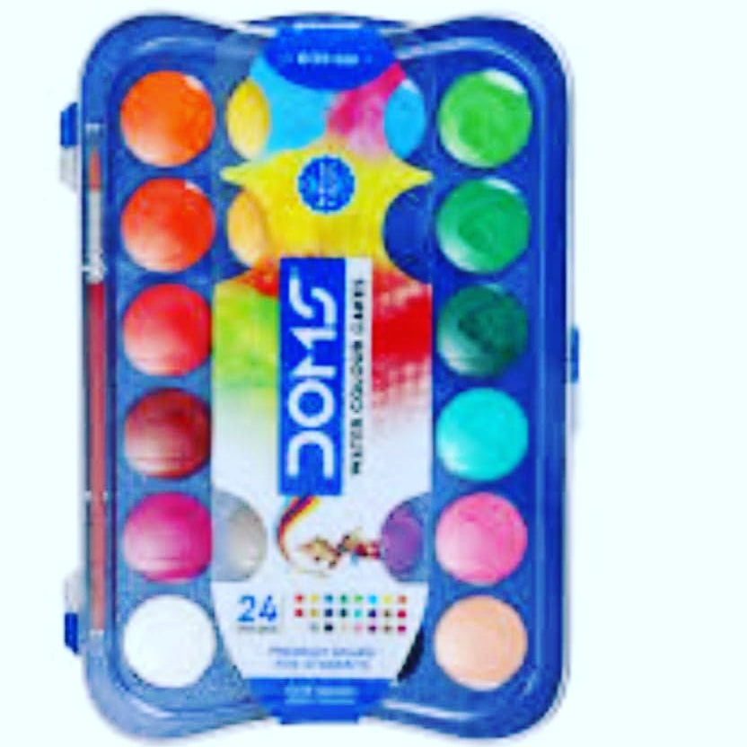 Doms Water Colors Cake Set with Paint Brush (24 Assorted Shades)