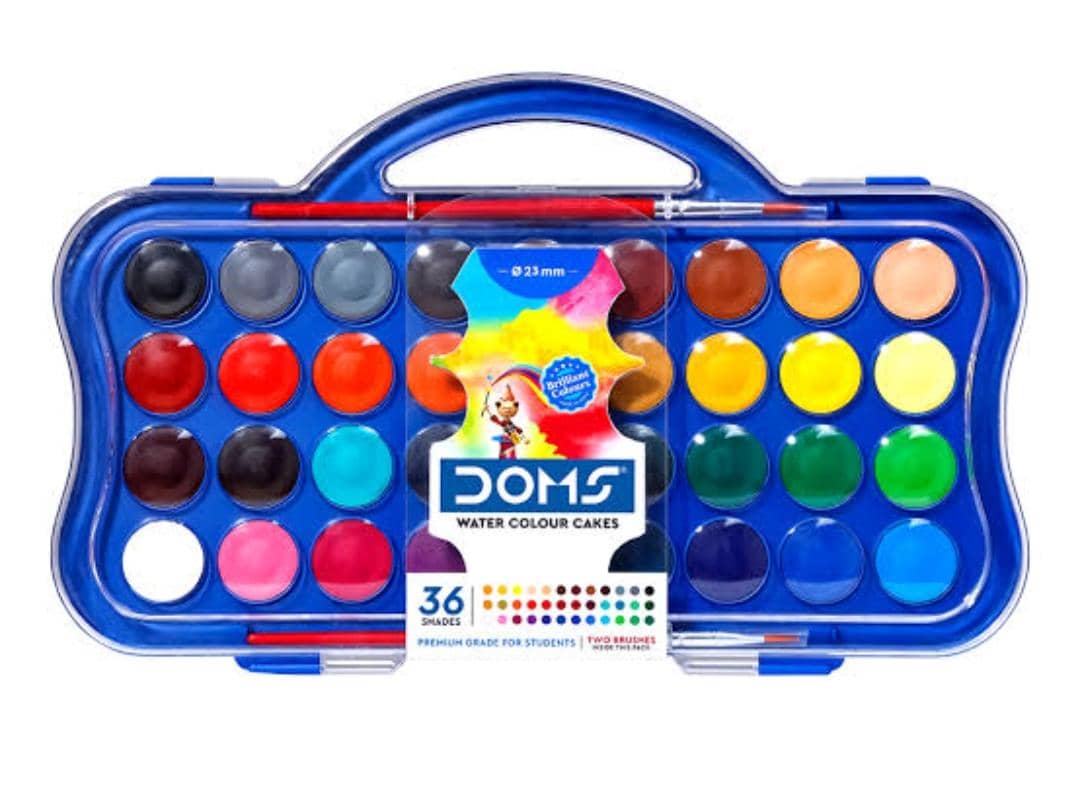 Doms 24 Shades Water Colour Cakes | Easy To Use Palette Lid | Organic Rich Colour Pigments | Free Brush Inside | For Kids