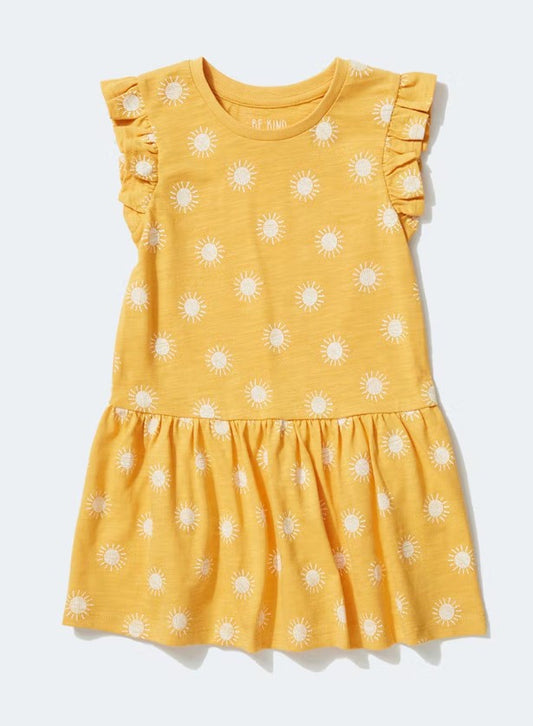 Girls comfy sun yellow print Dress