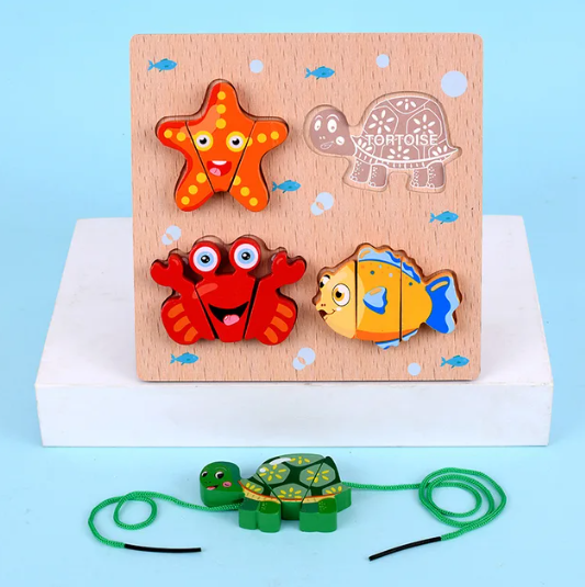 "2 in 1 Wooden Lacing-Puzzle Toy"