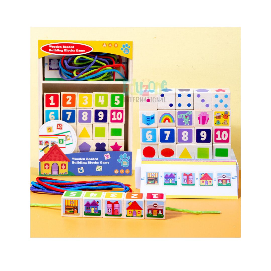 Wooden Beaded Building Block Lacing Game – Montessori Educational Toy