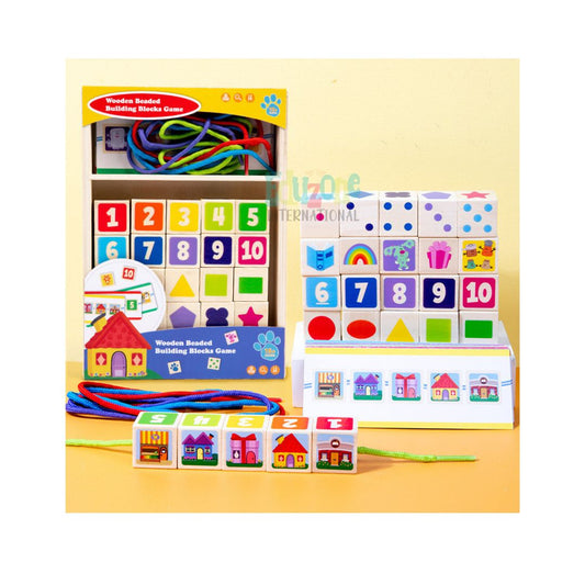 Wooden Beaded Building Block Lacing Game – Montessori Educational Toy