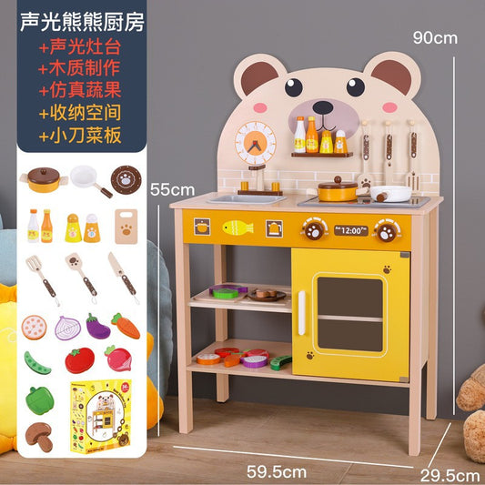 Kids Wooden Kitchen Playset Montessori Wooden Play Kitchen Toddler Kitchen Play Sets Kids Pretend Kitchen Wood Toy Kitchen for Girls Boys