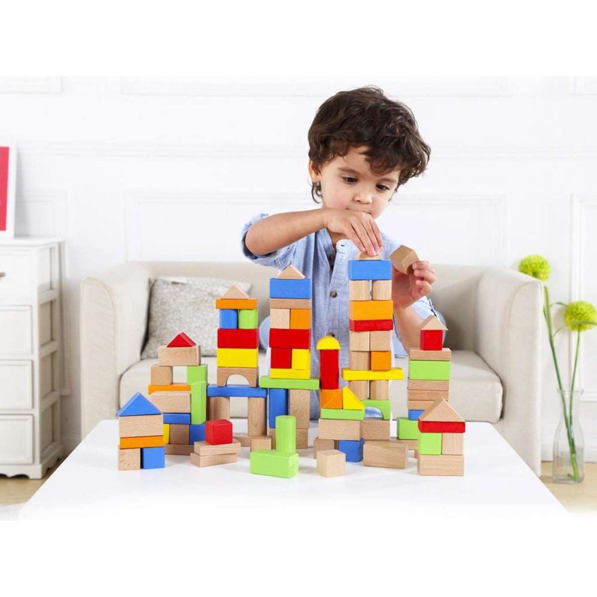 Wooden Building Blocks Set, Preschool Learning Educational Toys, Toddler Toys for 3+ Year Old Boy and Girl Gifts