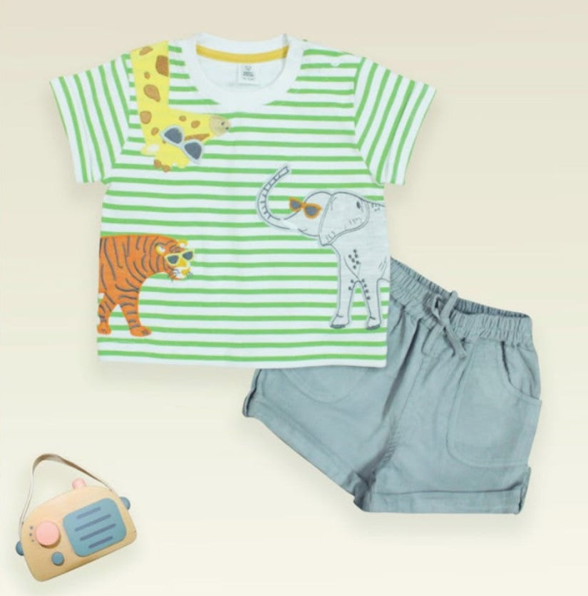 African animal print t-shirt and shorts set, for boys aged 9 months to 3 years