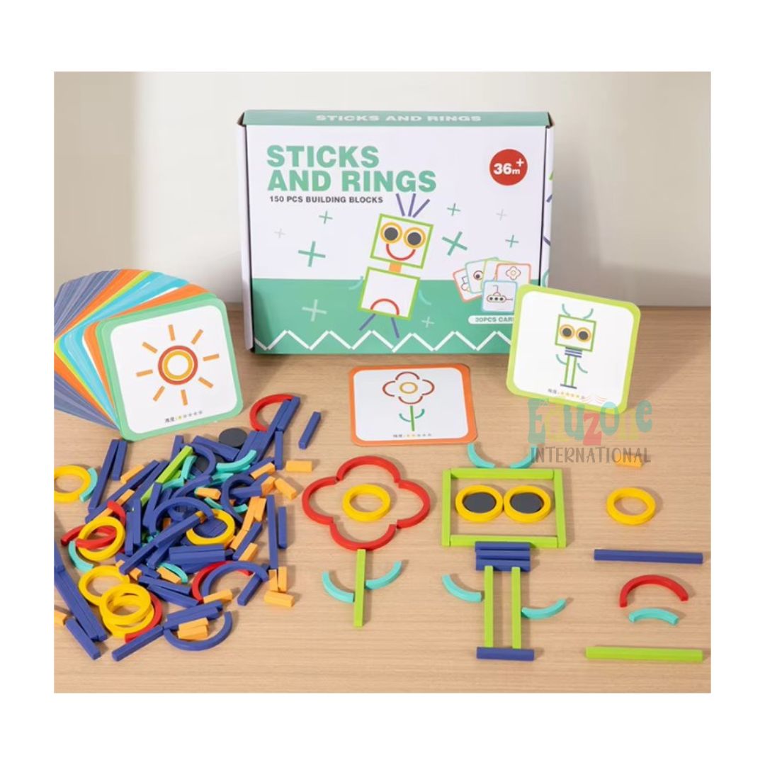 "Childrens educational toy with sticks and rings for hands on play"