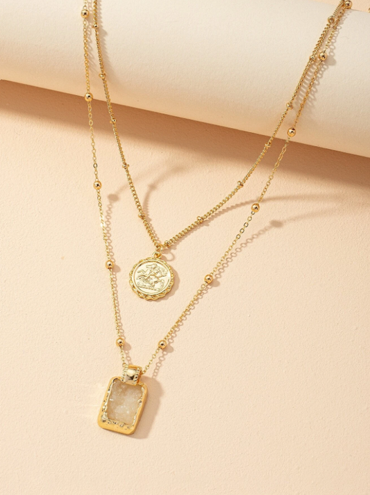 "Geometric Charm Layered Necklace"