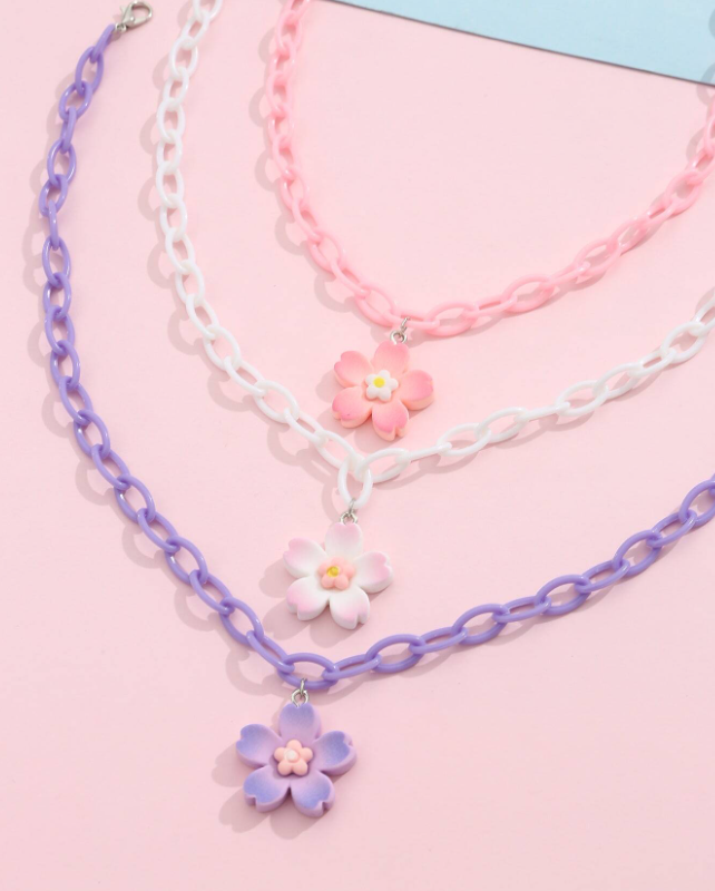 3pcs Girls' Resin Cherry Blossom Chain Necklace | Kids Fashion