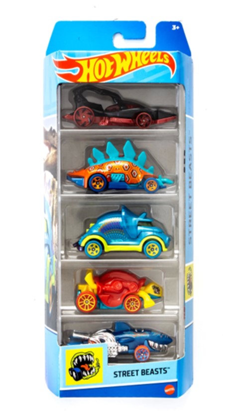 "Hot Wheels Street Beasts Set featuring beast-themed race cars with bold designs, perfect for imaginative play and racing fun at Eduzone International Tanzania"