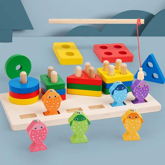 Montessori Wooden Toy Fishing and Stacking game for Toddler Kids