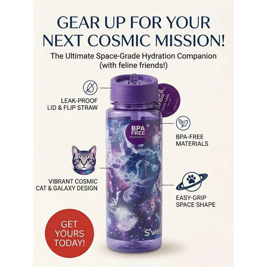 "Kids Cosmic Cat Print Water Bottle"