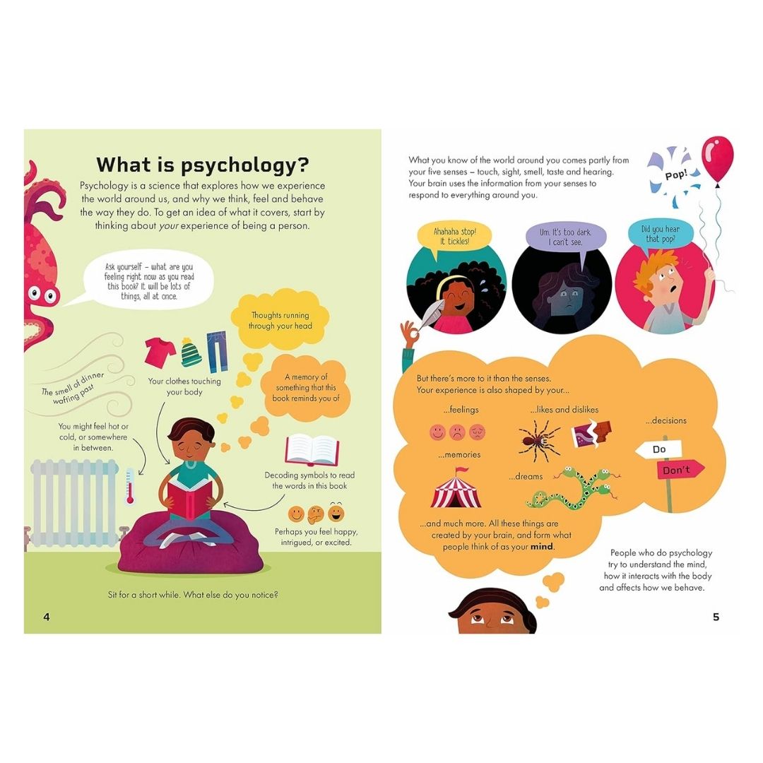"Educational page about psychology with colorful illustrations and text"
