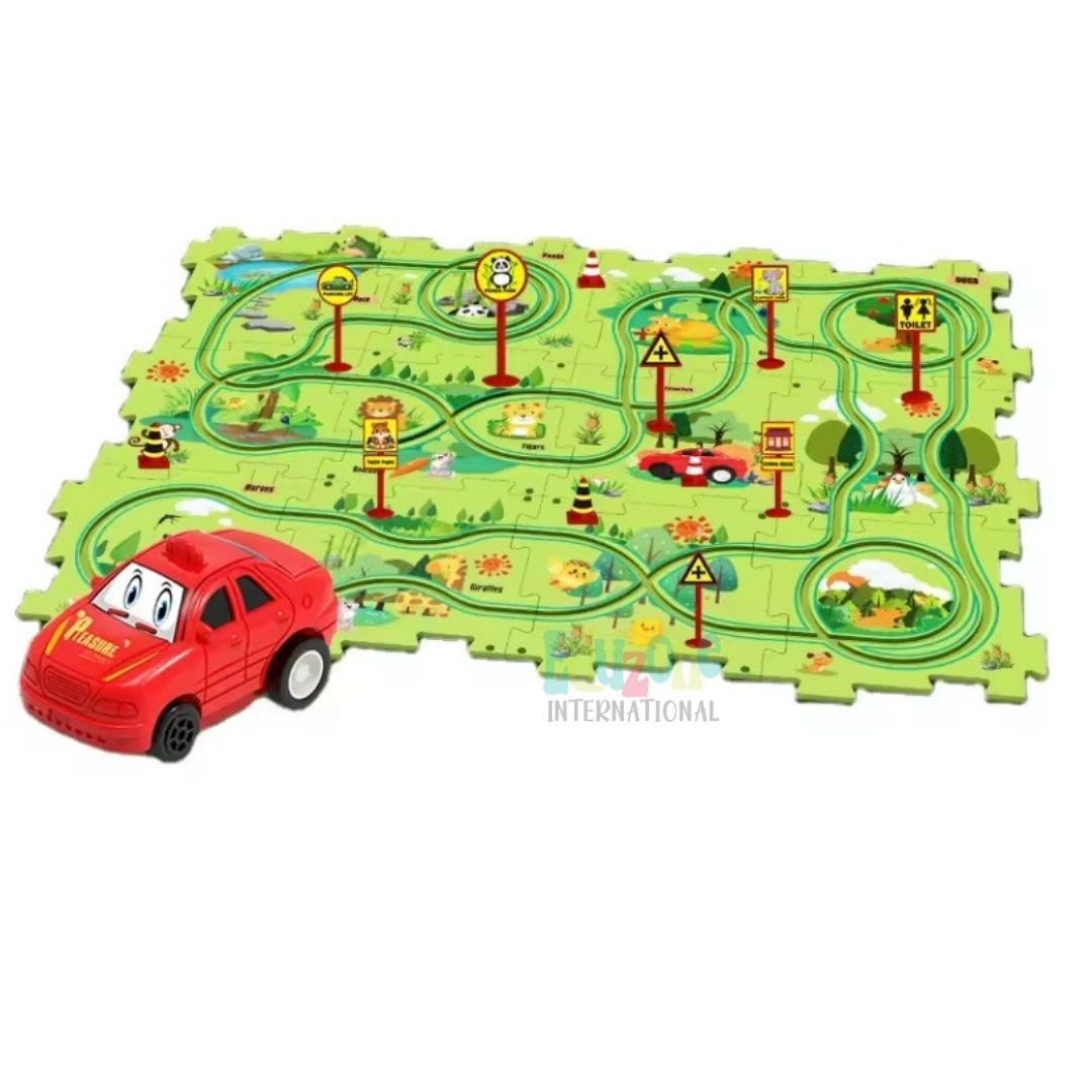 Road Puzzle Track Set with Moving Car – Build & Drive Educational Puzzle Toy