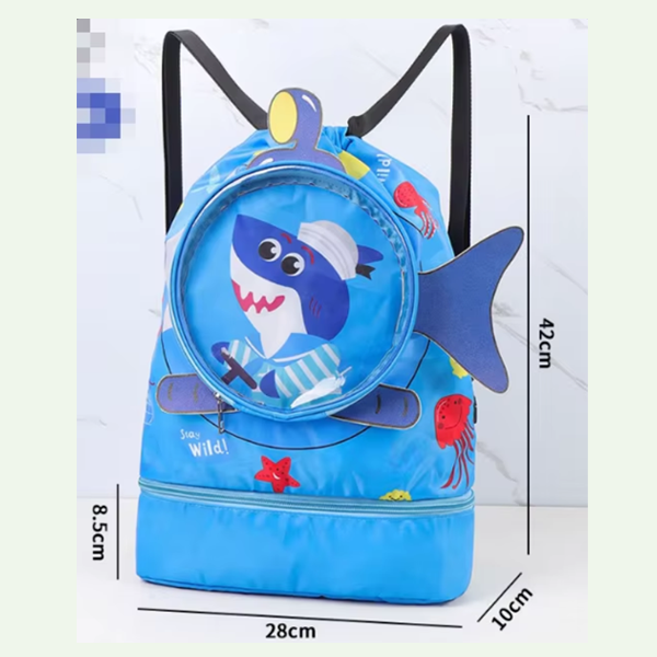 "Shark-themed kids swim bag for swim essentials"