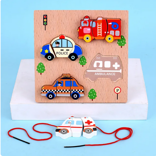 "Transportation Wooden lacing and Jigsaw Puzzle"