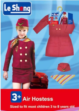 Dress Up Flight Attendant | Air Hostess Costume for Kids - Pretend Play Costume Set for Girls