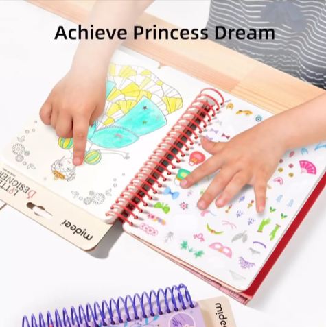 MiDeer Fashion Design Sketchbook with Watercolor Painting, Princess Dress-up Activity Book with Stencils and Stickers