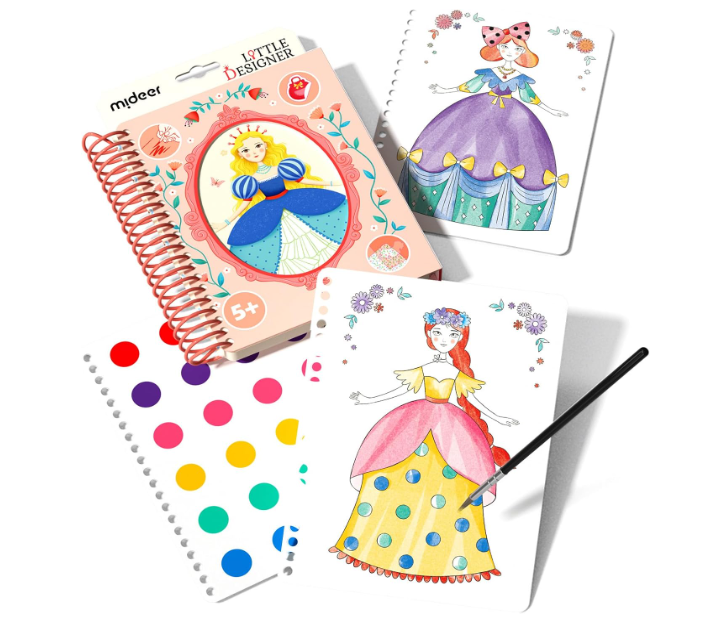 MiDeer Fashion Design Sketchbook with Watercolor Painting, Princess Dress-up Activity Book with Stencils and Stickers