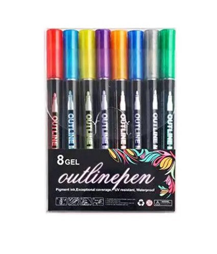 Outline Markers – 8 Colors | Shimmer Metallic Craft Pens for DIY & Art