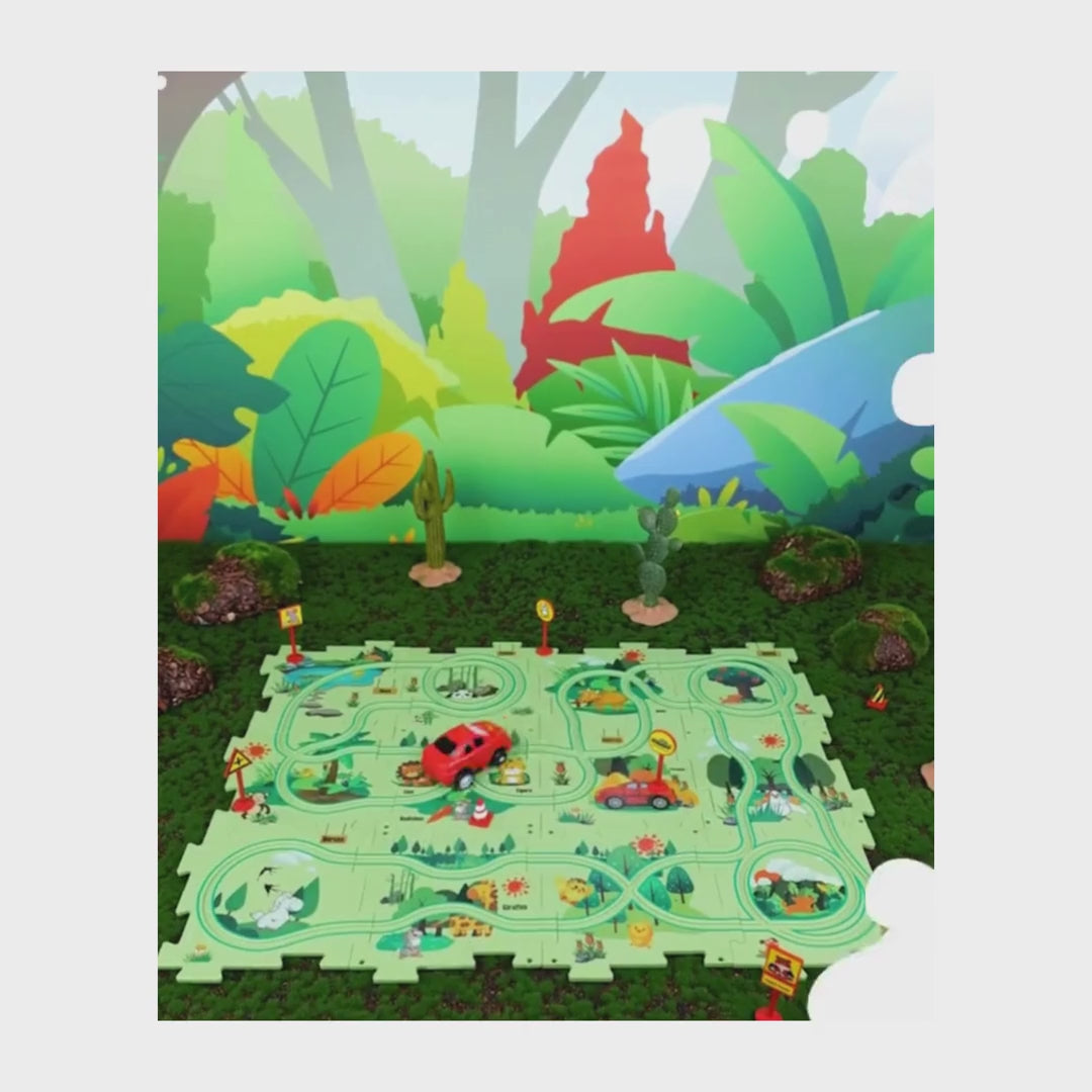 "Road Puzzle Track Set with Moving Car"