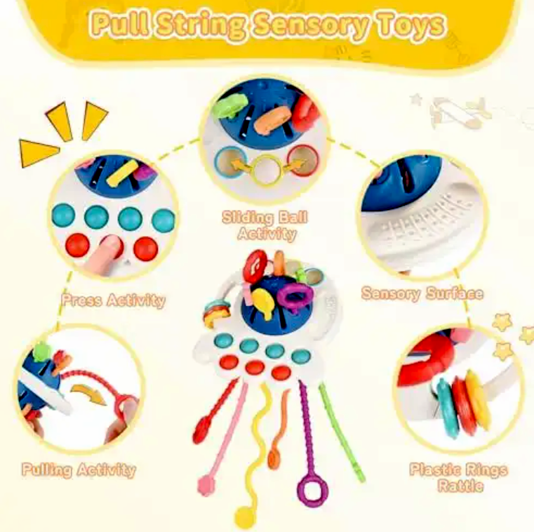 "BPA Free Baby Chew Teething Toys ,Silicone Pull String Activity Sensory Baby Toys"