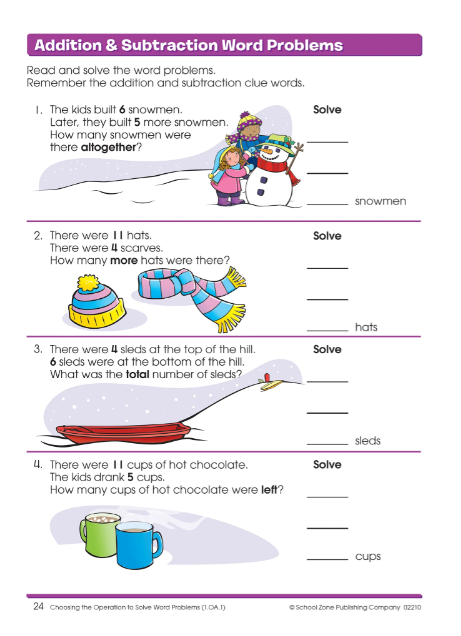 Word problem workbook for kids grade 1 and 2